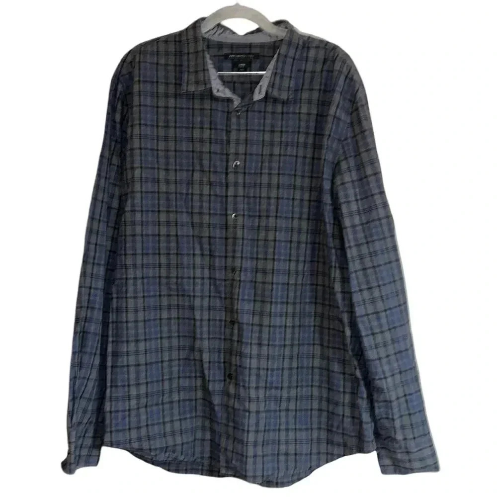 John Varvatos Gray Blue Plaid Long Sleeve Button Down Shirt Size XXL